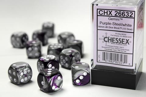 Chessex Würfel W6x12 Gemini: purple-steel / white
