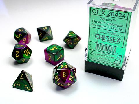 Chessex Würfel 7-er Mix Gemini: green-purple / gold