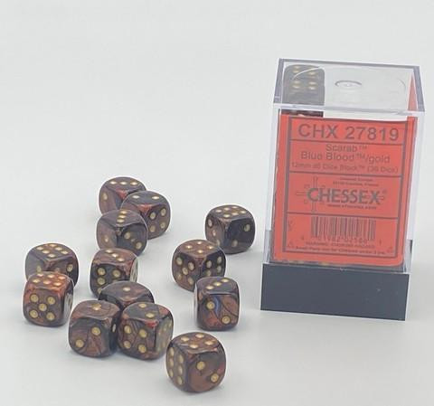 Chessex Würfel W6x36 Scarab: blueblood / gold