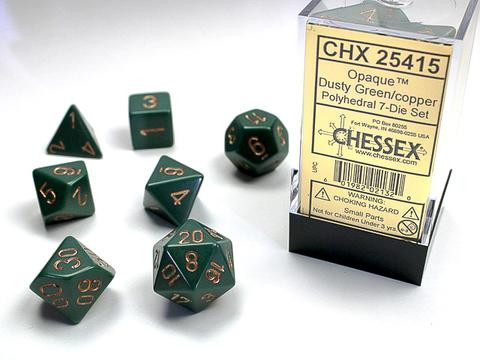 Chessex Würfel 7-er Mix Opaque: dusty-green / copper
