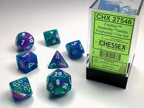 Chessex 7-er Mix Festive: Waterlily / white