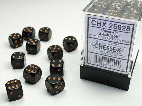 Chessex Würfel W6x36 Opaque: black / gold