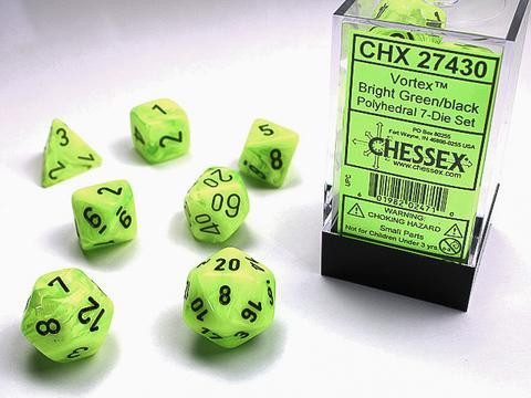 Chessex 7-er Mix Vortex: bright Green / black