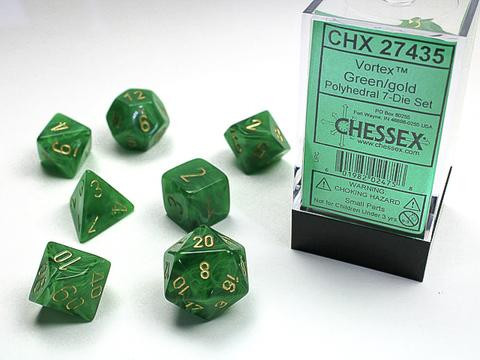 Chessex Würfel 7-er Mix Vortex: green / gold