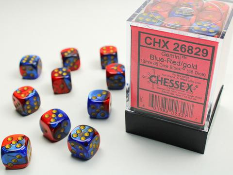 Chessex Würfel W6x36 Gemini: blue-red / gold