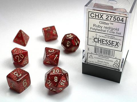 Chessex 7-er Mix Glitter: ruby / gold