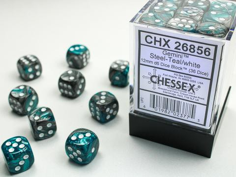 Chessex Würfel W6x36 Gemini: steel-teal / white