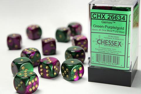 Chessex Würfel W6x12 Gemini: green-purple / gold