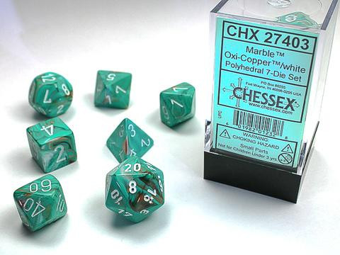 Chessex 7-er Mix Marble: Oxi-Copper / white