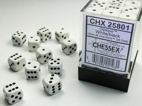 Chessex Würfel W6x36 Opaque: white / black