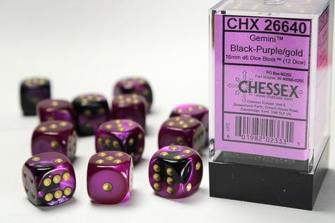Chessex Würfel W6x12 Gemini: black-purple / gold