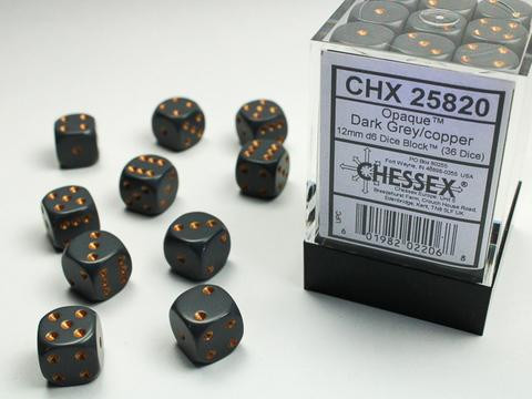 Chessex Würfel W6x36 Opaque: dark-grey / copper