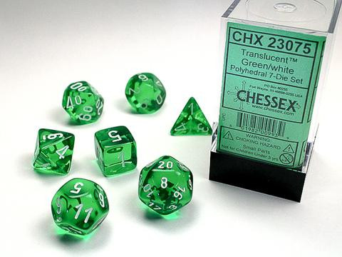 Chessex Würfel 7-er Mix Translucent: green / white
